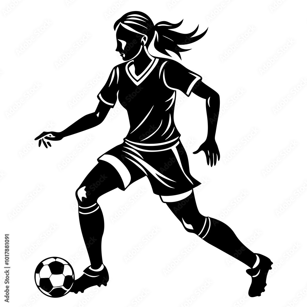 Naklejka premium female football player dribbling ball vector