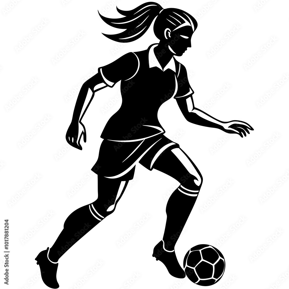Naklejka premium female football player dribbling ball vector
