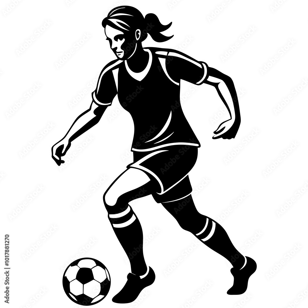 Naklejka premium female football player dribbling ball vector