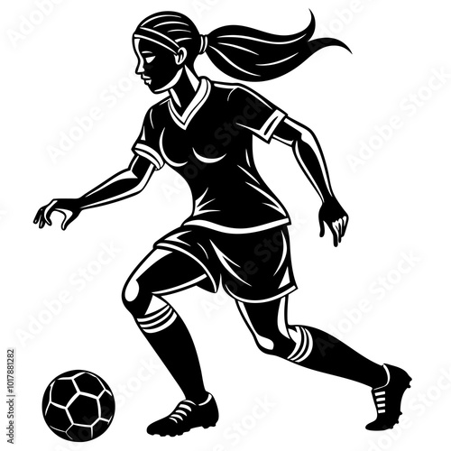 female football player dribbling ball vector
