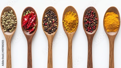 The Spices in Wooden Spoons