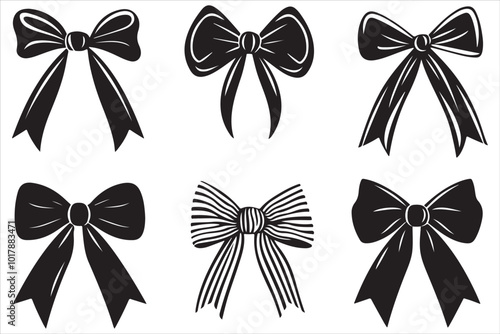 Classic Bow Ribbon Silhouette Vector Design, Decorative Bow Ribbon Silhouette Vector Illustrations,"