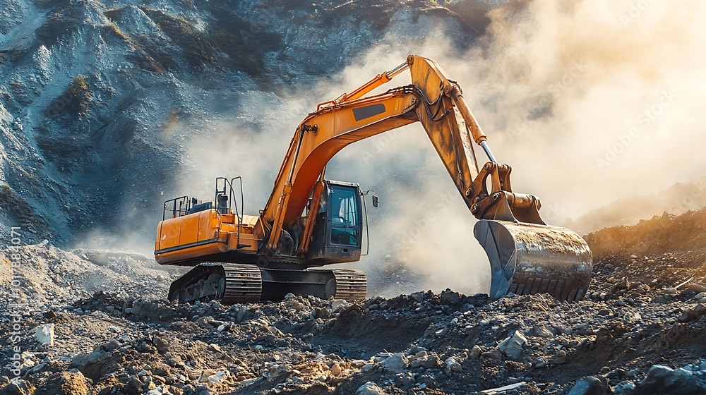 Excavator Working on a Construction Site - Realistic Image Excavator Working on a Construction Site - Realistic Image