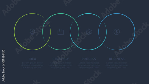 Line concept for infographic with 4 steps, options, parts or processes. Template for web on a black background.