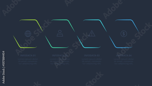 Line concept for infographic with 4 steps, options, parts or processes. Template for web on a black background.