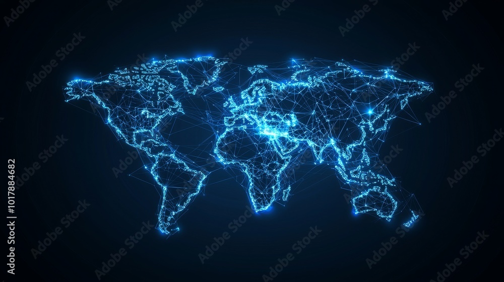Illuminated Global Network: A Futuristic Map of Connected Continents Illuminated Global Network: A Futuristic Map of Connected Continents