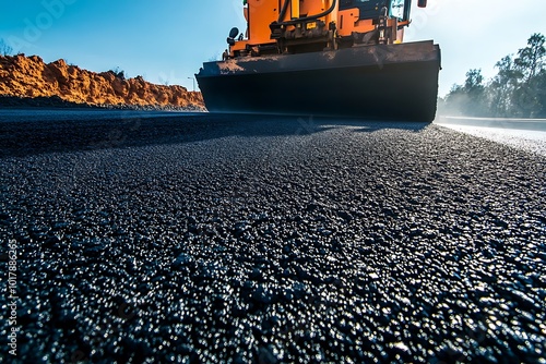 Freshly Laid Asphalt Road Construction Photo photo