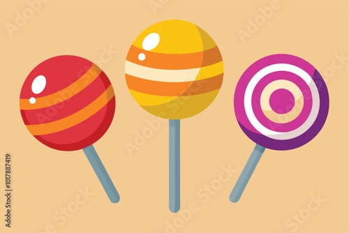 lollipop, candy, sweet, treat, dessert, childhood, fun, celebration, party, birthday, sugar, colorful, vibrant, red, orange, yellow, purple, pink, stripes, circles, vector