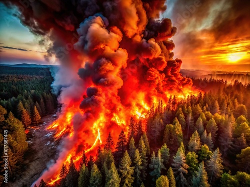 Realistic Wildfire Flames Captured by Drone Photography for Stunning Visuals photo