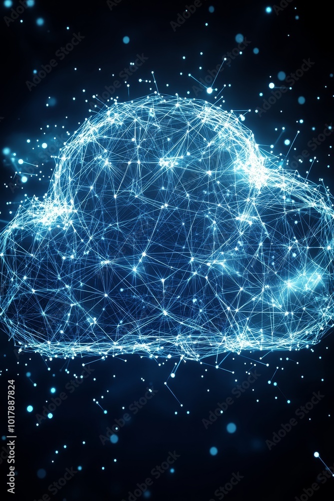 Cloud Computing, Big Data Network Connections, Glowing Points, Lines, Futuristic Technology Cloud Computing, Big Data Network Connections, Glowing Points, Lines, Futuristic Technology