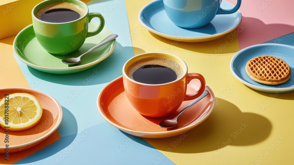 The Colorful Coffee and Cups The Colorful Coffee and Cups