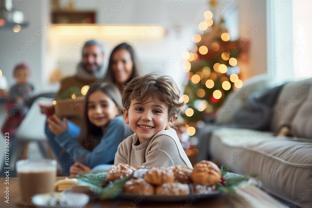 Happy family celebrating Three Kings' Day at home Happy family celebrating Three Kings' Day at home