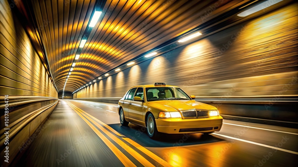 Taxi in Tunnel with Yellow Roof Sign - Candid Urban Photography Taxi in Tunnel with Yellow Roof Sign - Candid Urban Photography