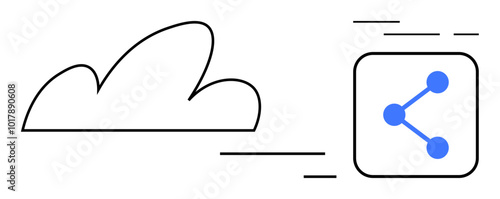 A sleek cloud design next to a share symbol enclosed in a square. Ideal for technology, cloud computing, data sharing, digital connection, and online storage themes. Simple line art style