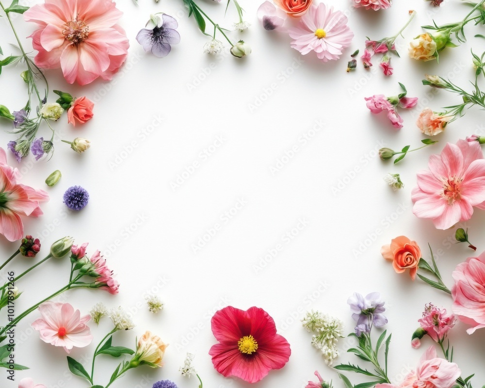 Frame of spring flowers on white background Frame of spring flowers on white background