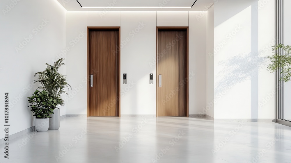 Modern classic wooden Elevator doors of office or hotel hallway, Lobby interior, corridor in house with lift,Black elegant lift for passenger or cargo elevators,copy space. Modern classic wooden Elevator doors of office or hotel hallway, Lobby interior, corridor in house with lift,Black elegant lift for passenger or cargo elevators,copy space.