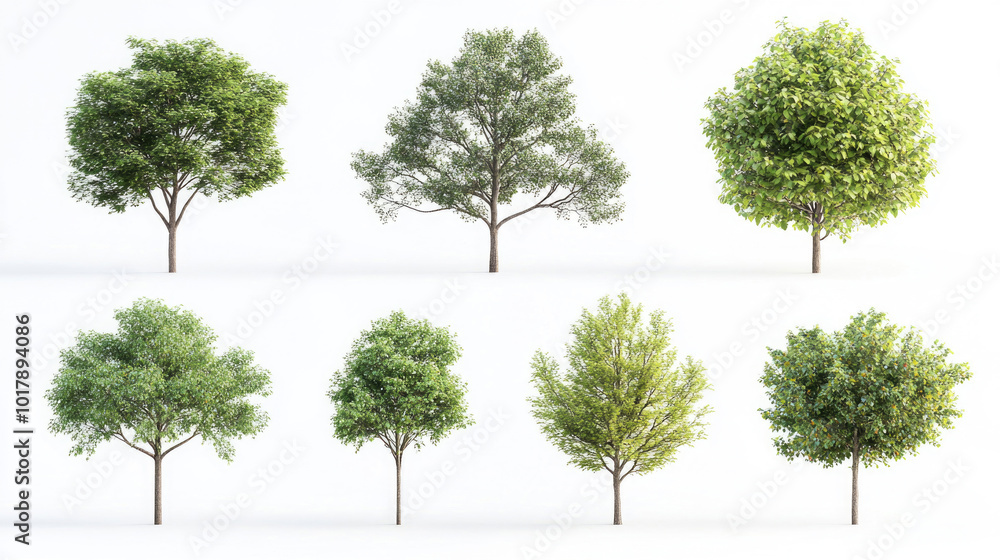 A set of trees isolated on a white background. A set of trees isolated on a white background.