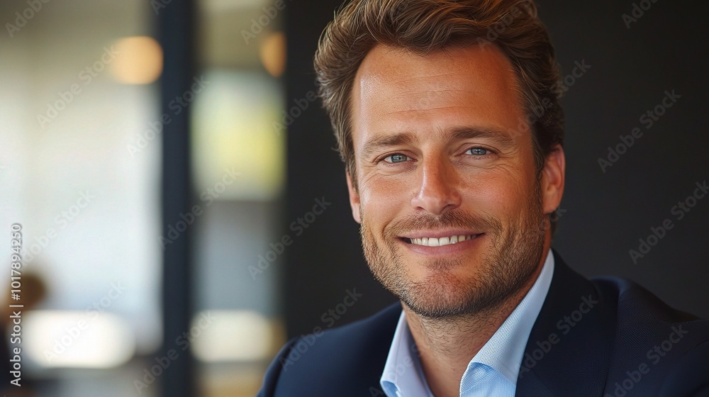 Fototapeta premium Smiling Businessman in Modern Office Environment