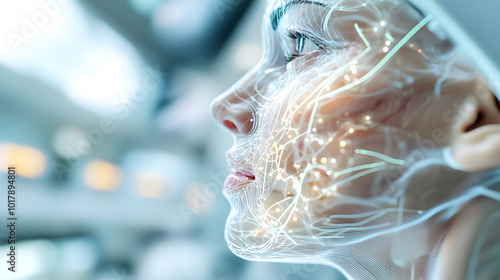 A futuristic human figure with transparent skin