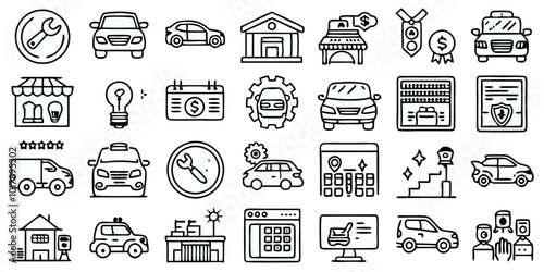 Line icons about car dealership. Line icon on transparent background with editable stroke vector art illustration