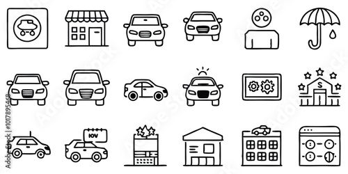 Line icons about car dealership. Line icon on transparent background with editable stroke vector art illustration
