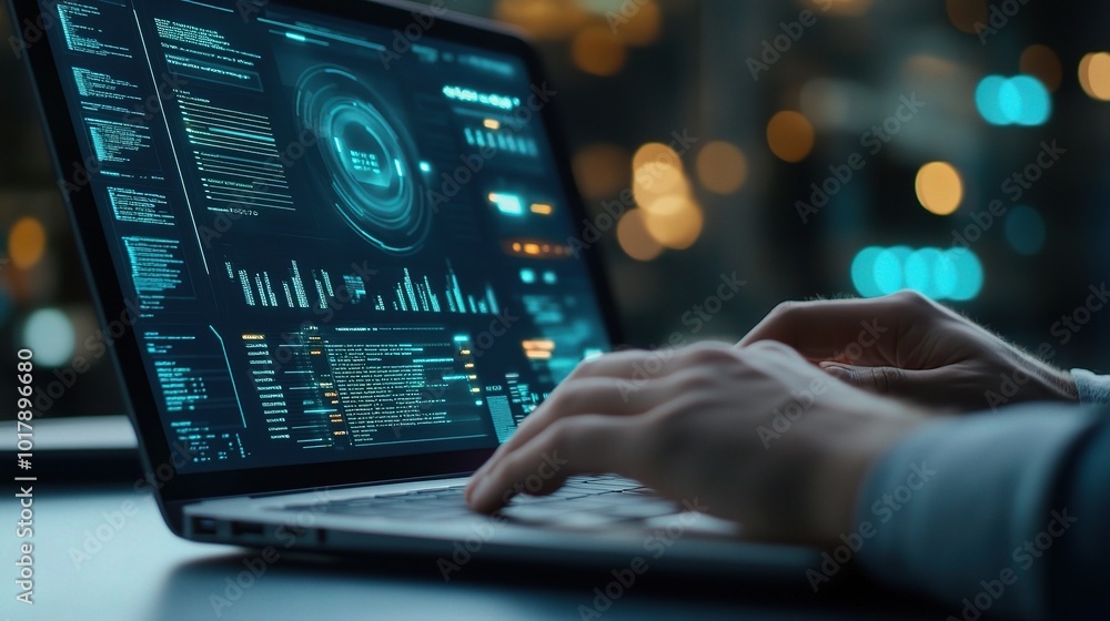 Modern Laptop with Data Analysis Interface Modern Laptop with Data Analysis Interface