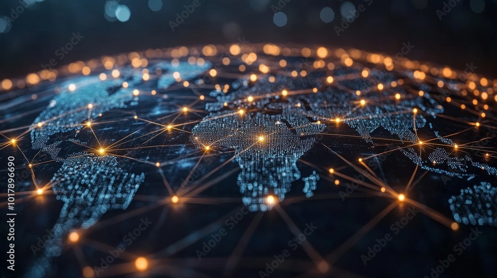 A visually stunning depiction of a digital world map intersected by glowing connections, symbolizing the interconnectedness of global networks and technology. A visually stunning depiction of a digital world map intersected by glowing connections, symbolizing the interconnectedness of global networks and technology.