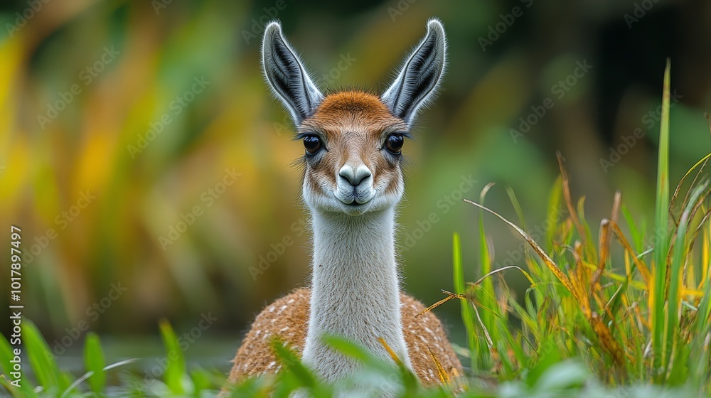 Close-up Portrait of a Guanaco in Nature Close-up Portrait of a Guanaco in Nature