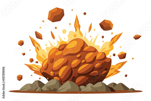 Exploding Soil with Debris Flying, isolated on white background.