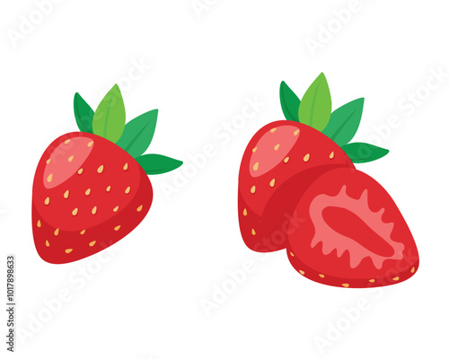 Red sweet strawberrry juicy fruit berry set