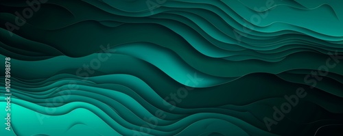 Abstract wave overlap layer on dark background. Modern dark green gradient dynamic wave shape . Paper style. Suit for banner, poster, cover, website, header, Generative AI