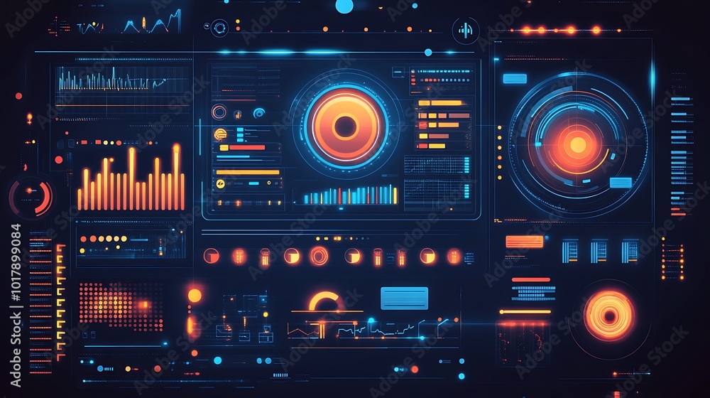 Futuristic Interface with Glowing Orange and Blue Elements