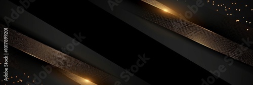 Black luxury background with shiny gold diagonal line pattern. Elegant stripes golden lines diagonal overlap. Luxury style design. Suit for header, cover, poster, banner, web. , Generative AI