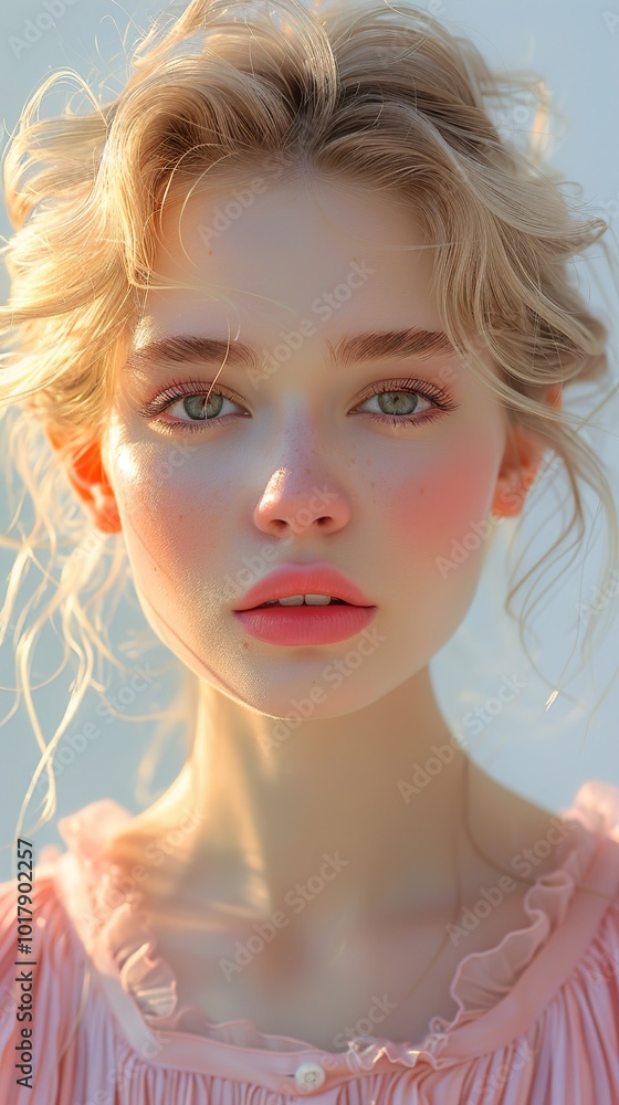 Beautiful Blonde Woman Portrait with Soft Sunlight Beautiful Blonde Woman Portrait with Soft Sunlight