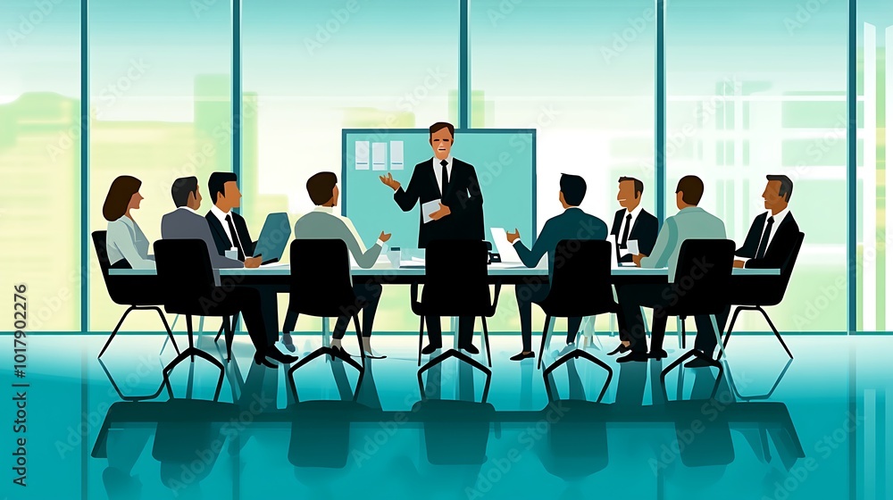 Businesspeople in a Meeting Around a Table with a Presenter Businesspeople in a Meeting Around a Table with a Presenter
