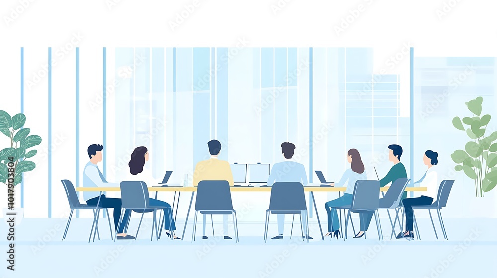 A Group of People Sitting Around a Table in a Modern Office Space A Group of People Sitting Around a Table in a Modern Office Space