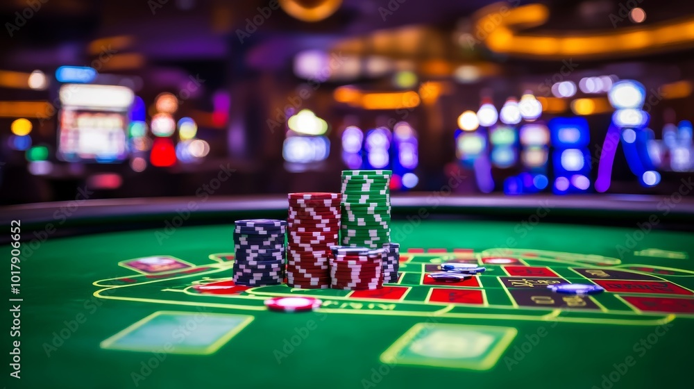 Roulette Table with Chips Stack, Gambling and Entertainment Concept. Casino Games Background. Roulette Table with Chips Stack, Gambling and Entertainment Concept. Casino Games Background.