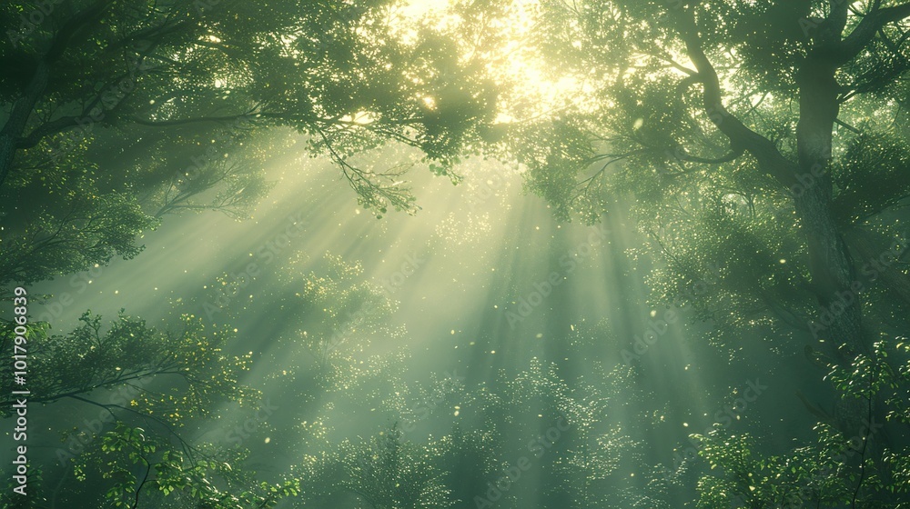 Sunbeams Through a Lush Forest Canopy Sunbeams Through a Lush Forest Canopy