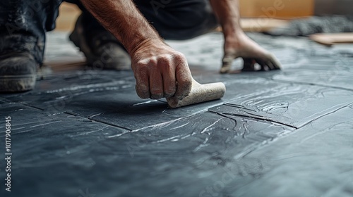 Close-up of a Worker Smoothing Wet Concrete with a Roller