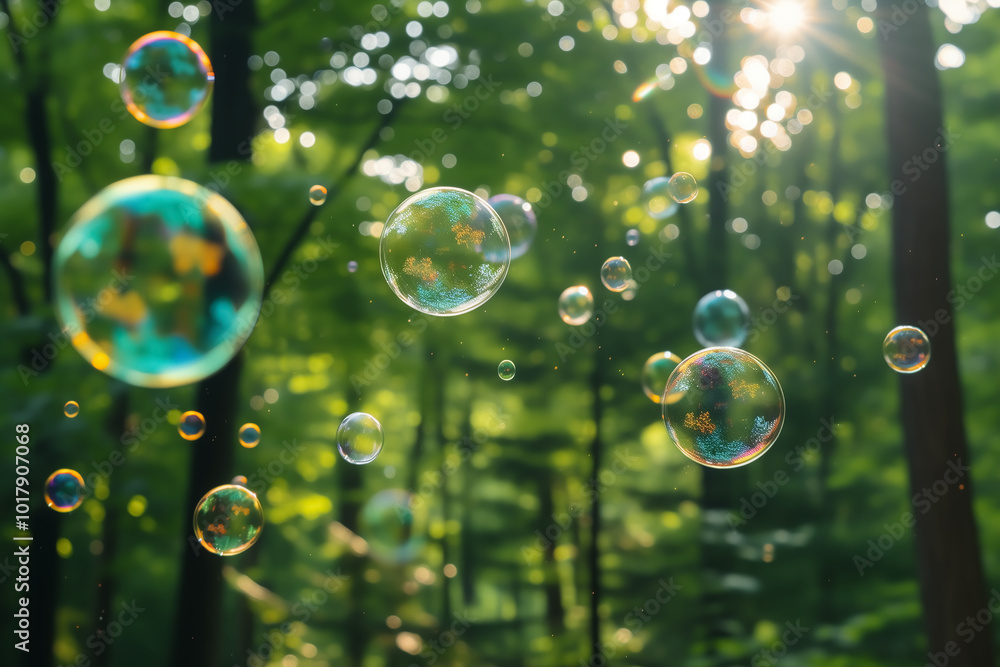 Soap bubbles flying through the forest Soap bubbles flying through the forest