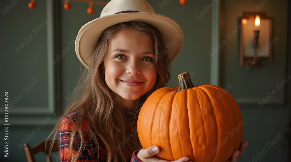 young woman holding a pumpkin in halloween theme young woman holding a pumpkin in halloween theme