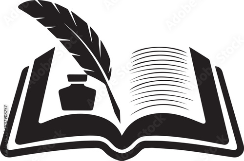 Vector silhouette style. A minimalist, black and white icon of a simple book stack Art & Illustration