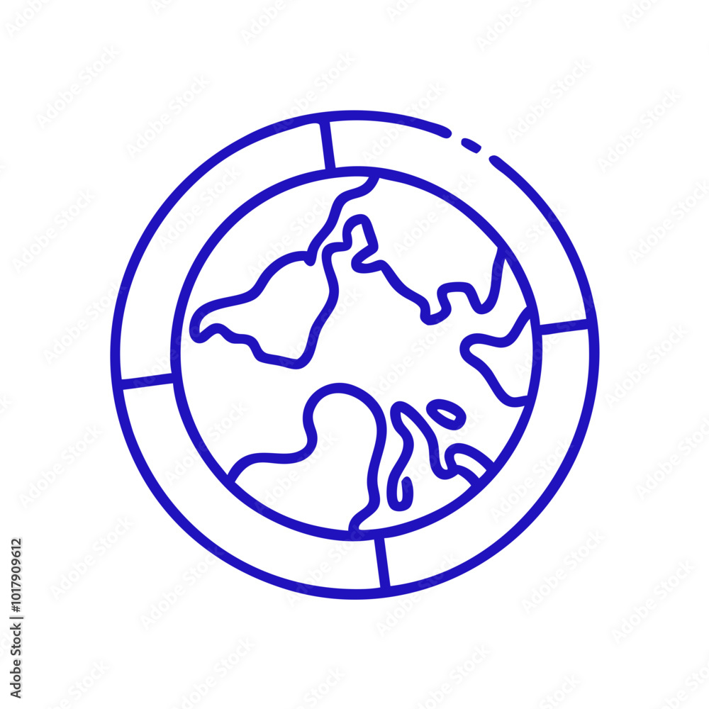 Globe Icon in Minimalist Style, Blue Outline, Modern Design Globe Icon in Minimalist Style, Blue Outline, Modern Design