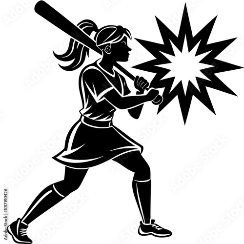 girl hit the baseball ball silhouette