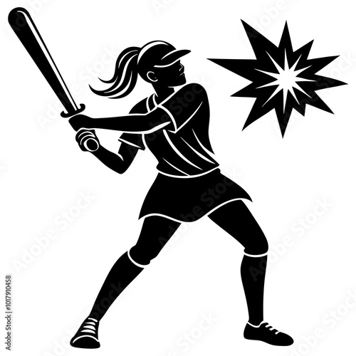 girl hit the baseball ball silhouette