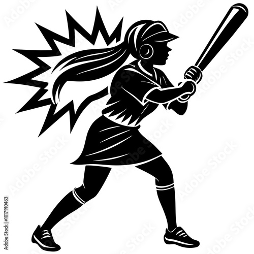 girl hit the baseball ball silhouette