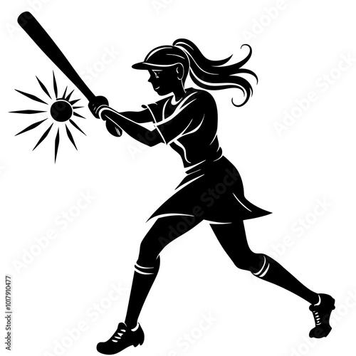 girl hit the baseball ball silhouette