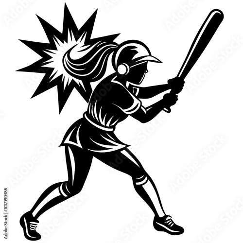 girl hit the baseball ball silhouette