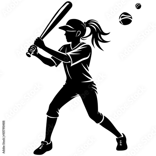girl hit the baseball ball silhouette