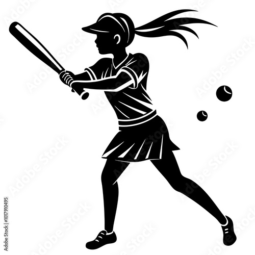 girl hit the baseball ball silhouette